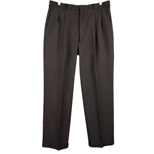 Haggar Men's  Brown Dress Pants Size 36x32 Pleated Front Cuffed Hem Polyester